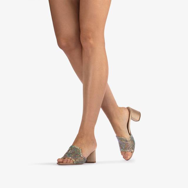 Le Silla Sandalo Mule Gioiello Rete Oro Con Cristalli Iridescenti