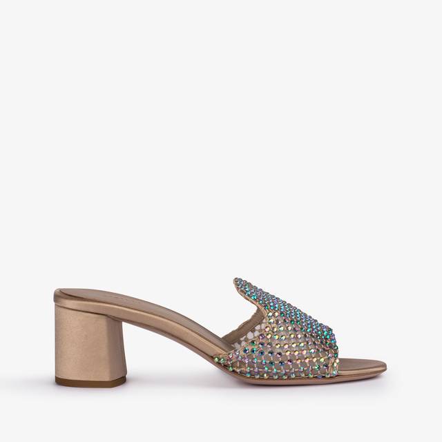 Le Silla Sandalo mule gioiello rete oro con Cristalli iridescenti