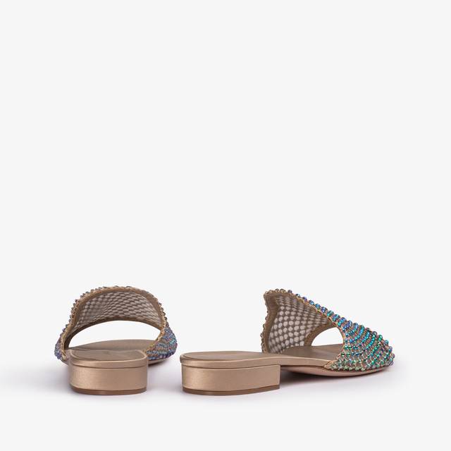 Le Silla Sandalo Mule Gioiello Rete Oro Con Cristalli Iridescenti