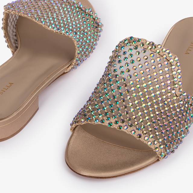 Le Silla Sandalo Mule Gioiello Rete Oro Con Cristalli Iridescenti