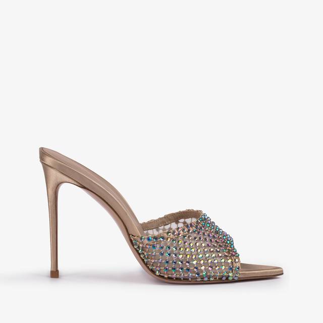 Le Silla Sandalo mule gioiello rete oro con Cristalli iridescenti