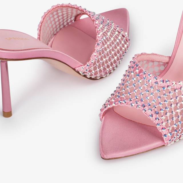 Le Silla Sandalo Mule Gioiello Rete Rosa Dea Con Cristalli