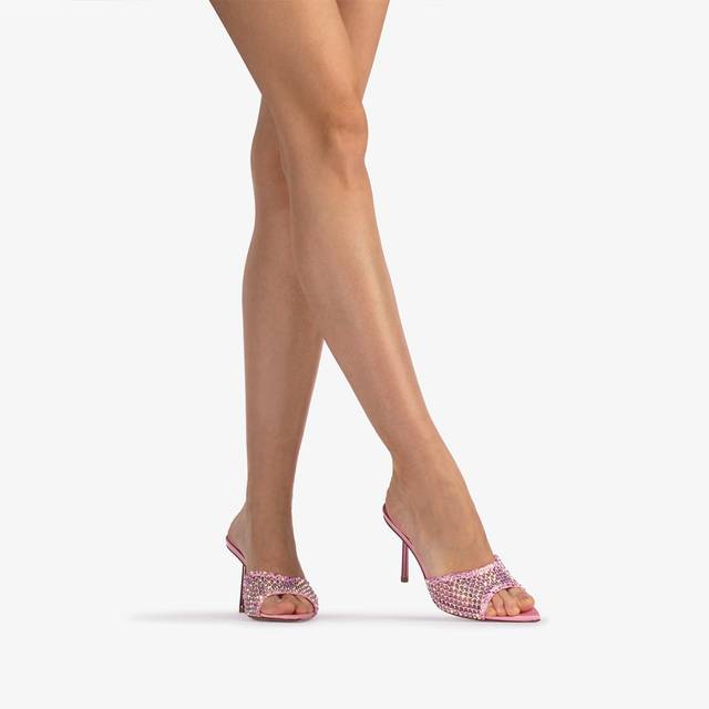 Le Silla Sandalo Mule Gioiello Rete Rosa Dea Con Cristalli