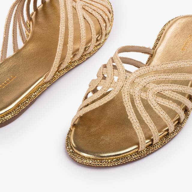 Le Silla Sandalo Rafia Beige Naturale Con Cristalli Oro