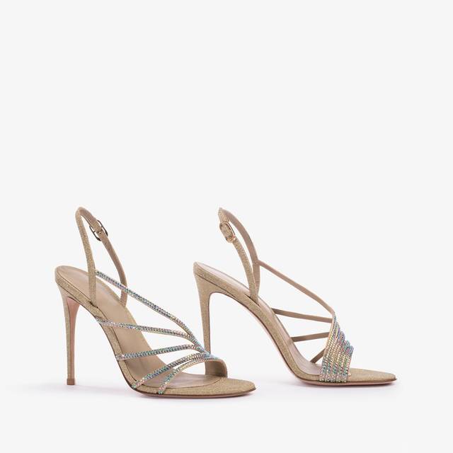 Le Silla Sandalo Tessuto Glitter Oro E Cristalli Iridescenti