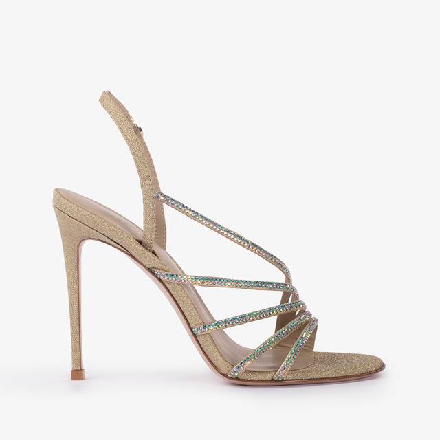 Le Silla Sandalo tessuto glitter oro e Cristalli iridescenti