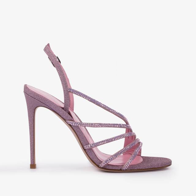 Le Silla Sandalo tessuto glitter rosa dea e Cristalli