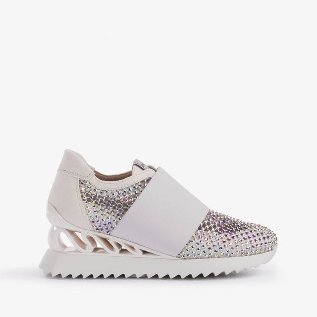Le Silla Scarpa running denim, rete bianca carta e Cristalli