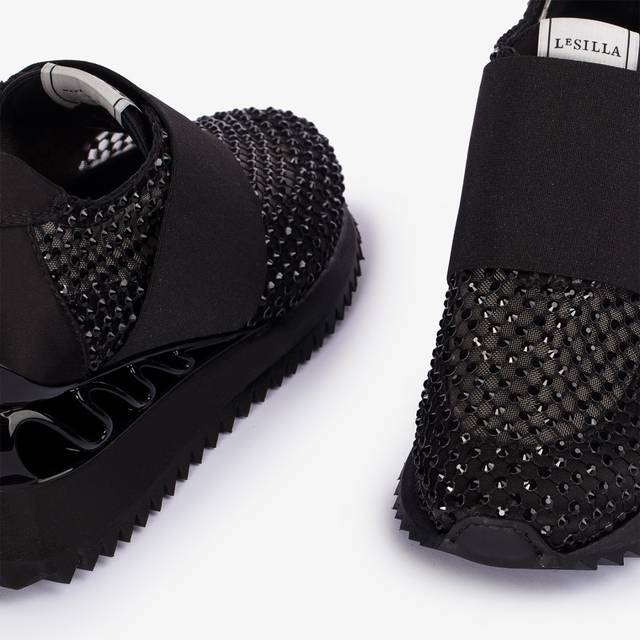 Le Silla Scarpa Running Raso, Rete E Cristalli Nero Jet