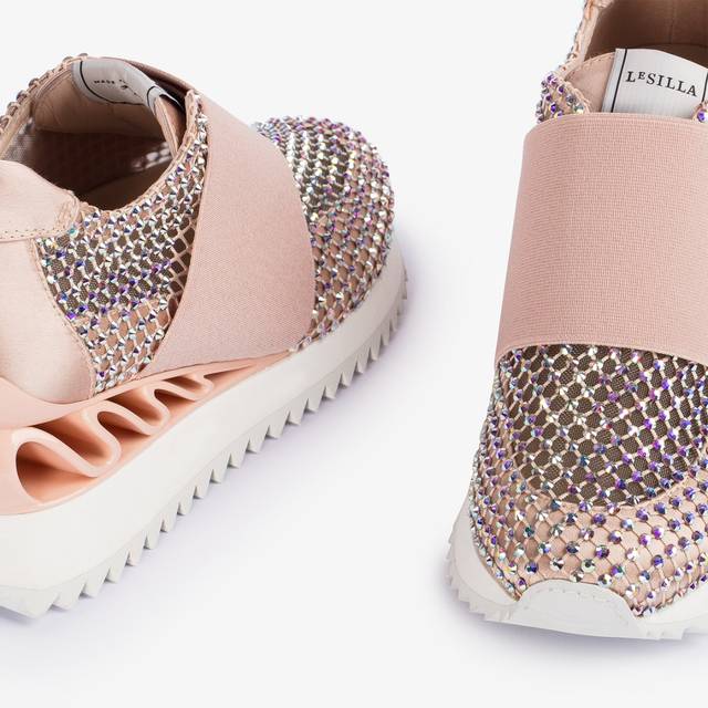 Le Silla Scarpa Running Raso, Rete E Cristalli Nude Skin