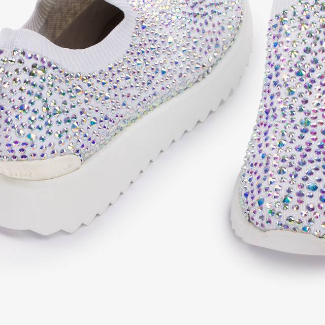 Le Silla Scarpa Running Tessuto Stretch Bianca Carta E Cristalli