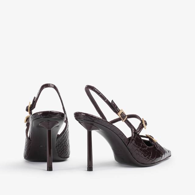 Le Silla Slingback Con Listini Stampa Coccodrillo Marrone Fondente