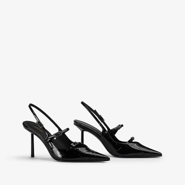 Le Silla Slingback Con Listini Stampa Coccodrillo Nera