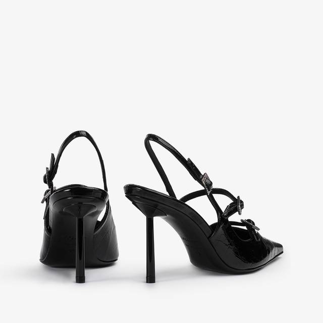 Le Silla Slingback Con Listini Stampa Coccodrillo Nera