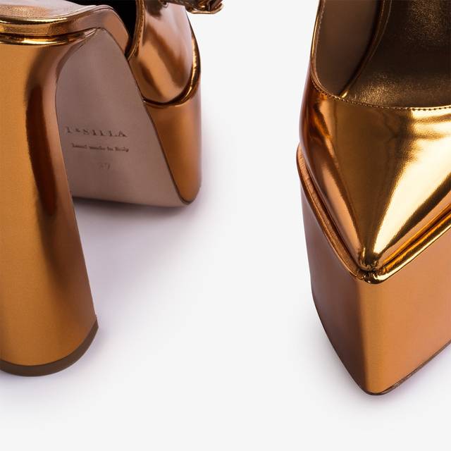Le Silla Slingback Con Plateau Metallizzata Arancione Marigold
