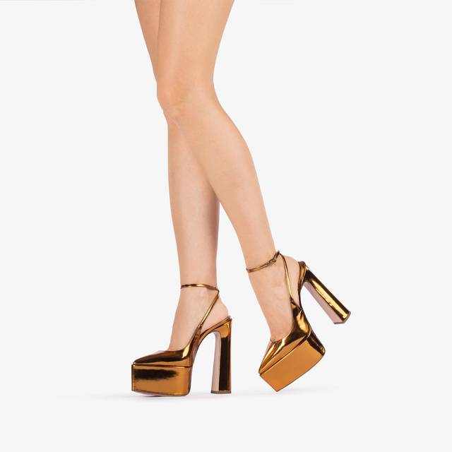 Le Silla Slingback Con Plateau Metallizzata Arancione Marigold