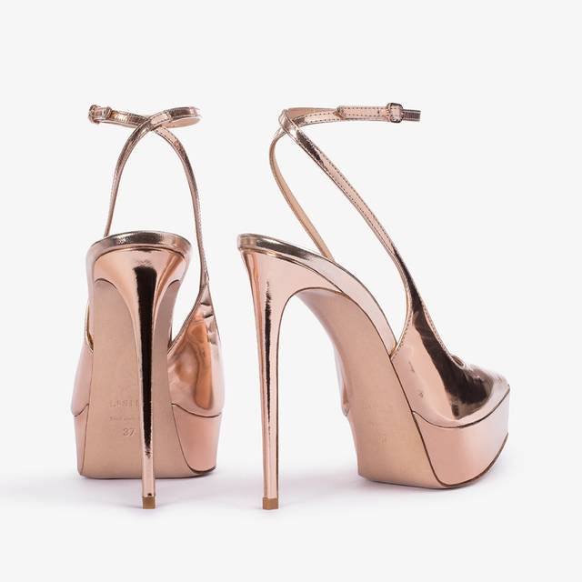 Le Silla Slingback Con Plateau Metallizzata Oro Rosa
