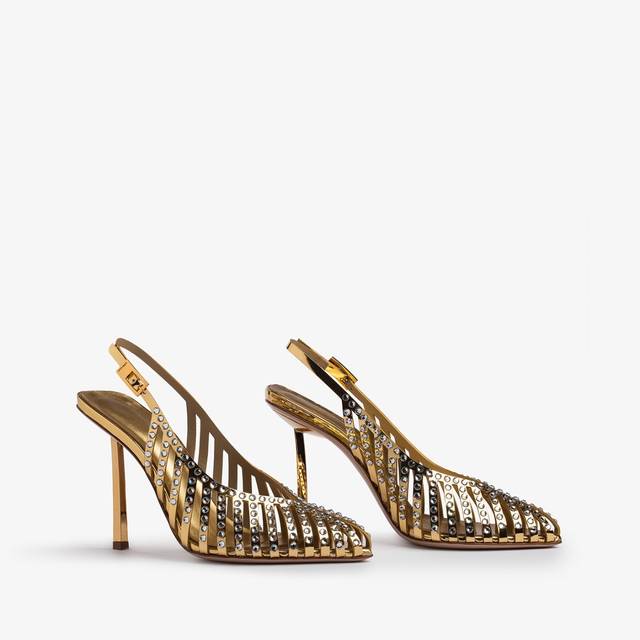 Le Silla Slingback Gioiello Con Listini Metallizzata Oro Pepita E Cristalli