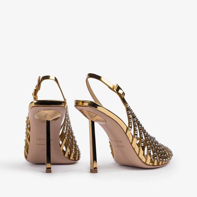 Le Silla Slingback Gioiello Con Listini Metallizzata Oro Pepita E Cristalli