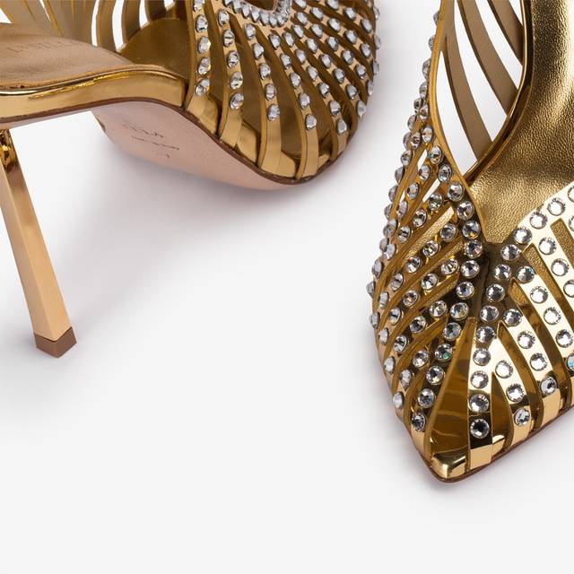 Le Silla Slingback Gioiello Con Listini Metallizzata Oro Pepita E Cristalli
