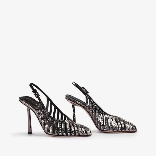 Le Silla Slingback Gioiello Con Listini Metallizzata Peltro E Cristalli