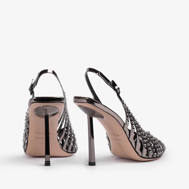 Le Silla Slingback Gioiello Con Listini Metallizzata Peltro E Cristalli
