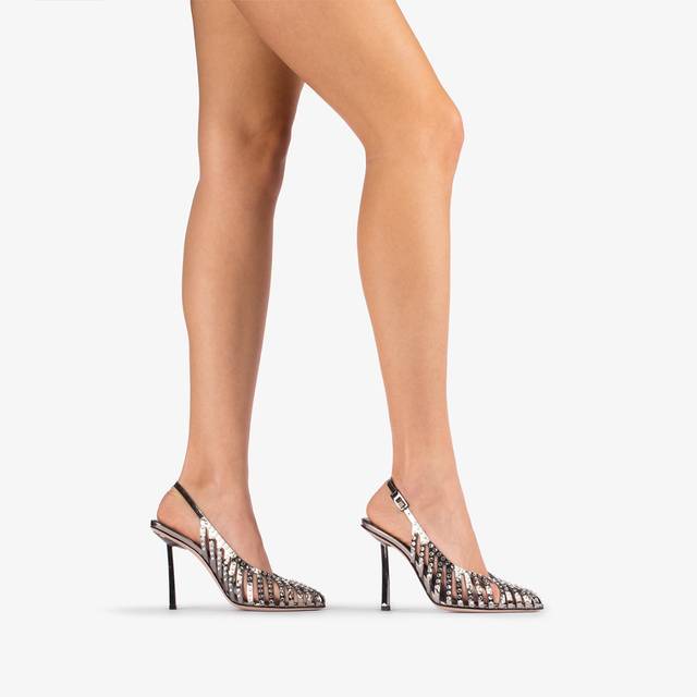 Le Silla Slingback Gioiello Con Listini Metallizzata Peltro E Cristalli