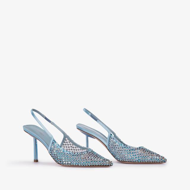 Le Silla Slingback Gioiello Rete Azzurro Cielo E Cristalli
