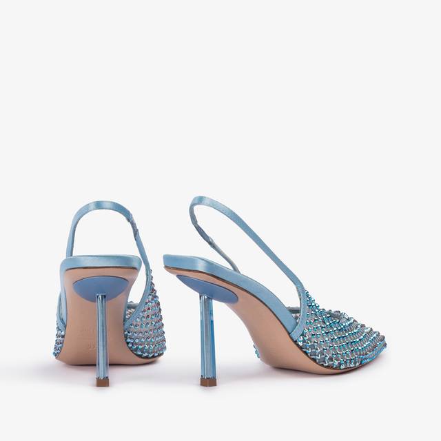 Le Silla Slingback Gioiello Rete Azzurro Cielo E Cristalli