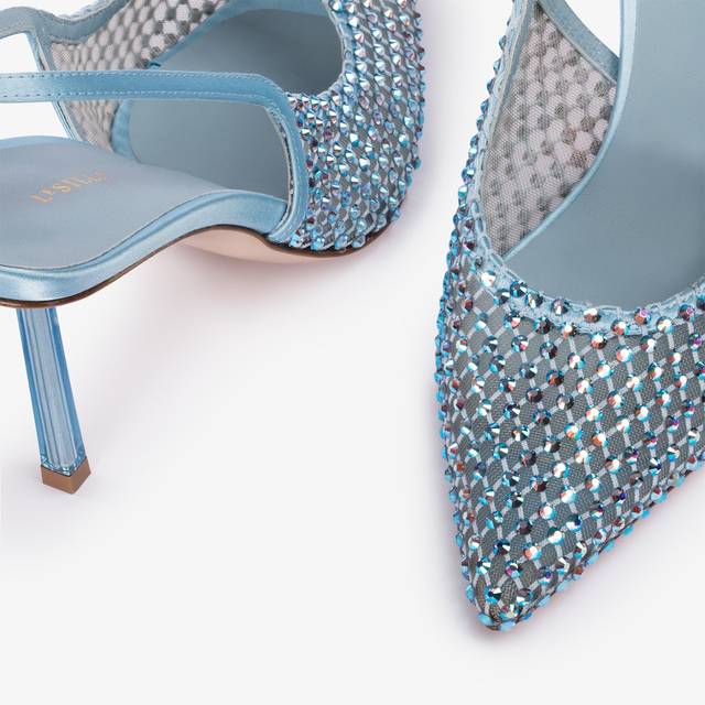 Le Silla Slingback Gioiello Rete Azzurro Cielo E Cristalli