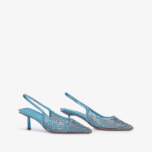 Le Silla Slingback Gioiello Rete Azzurro Cielo E Cristalli