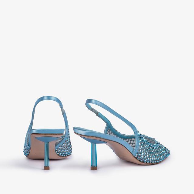 Le Silla Slingback Gioiello Rete Azzurro Cielo E Cristalli