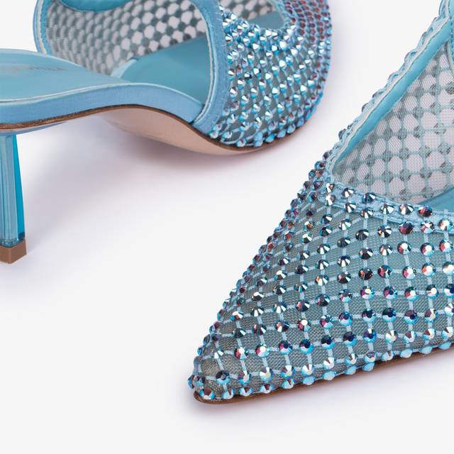 Le Silla Slingback Gioiello Rete Azzurro Cielo E Cristalli