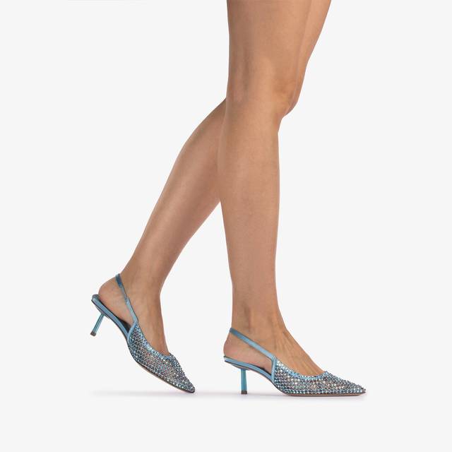 Le Silla Slingback Gioiello Rete Azzurro Cielo E Cristalli