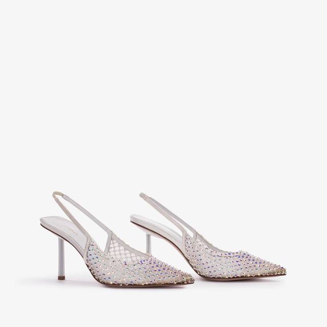 Le Silla Slingback Gioiello Rete Bianca Carta E Cristalli
