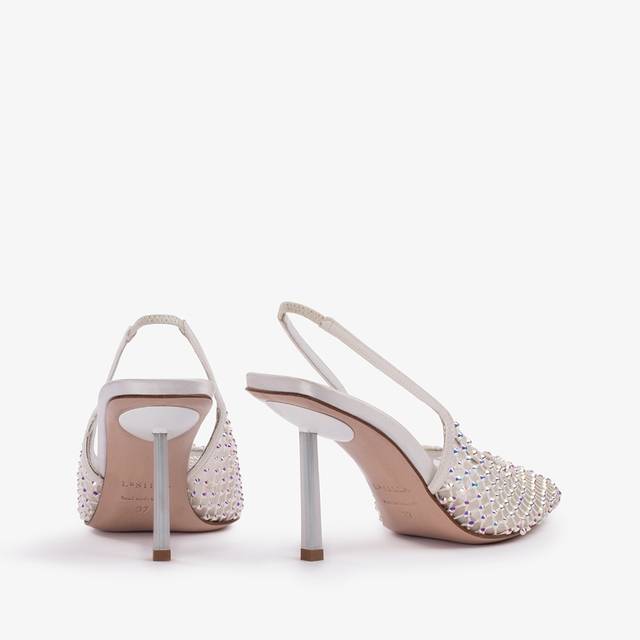 Le Silla Slingback Gioiello Rete Bianca Carta E Cristalli
