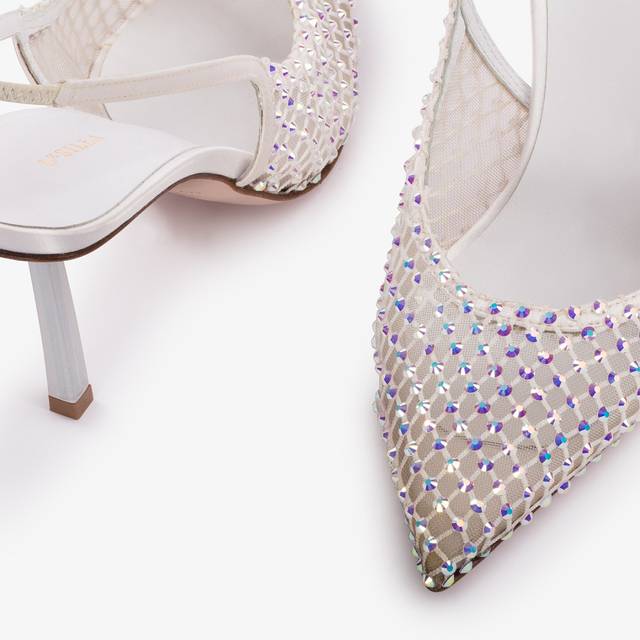 Le Silla Slingback Gioiello Rete Bianca Carta E Cristalli