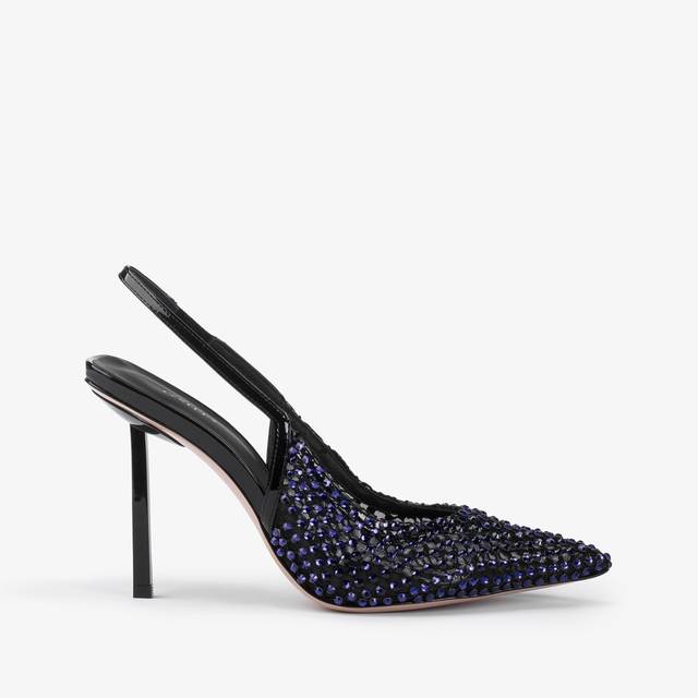 Le Silla Slingback gioiello rete blu midnight e Cristalli