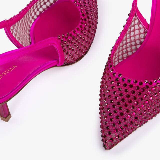 Le Silla Slingback Gioiello Rete Fucsia Bouganville