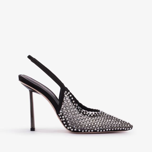 Le Silla Slingback gioiello rete nera e Cristalli argento