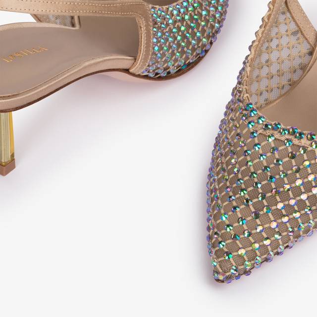 Le Silla Slingback Gioiello Rete Oro E Cristalli Iridescenti