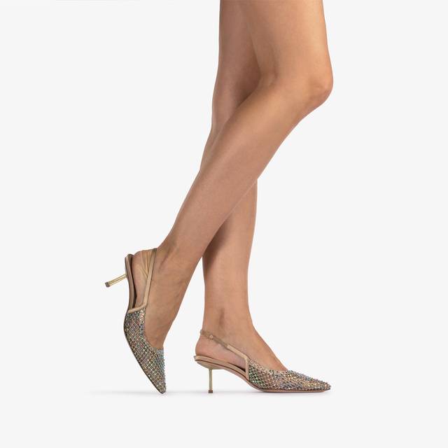Le Silla Slingback Gioiello Rete Oro E Cristalli Iridescenti