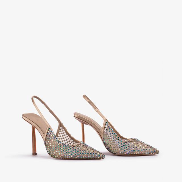 Le Silla Slingback Gioiello Rete Oro E Cristalli Iridescenti