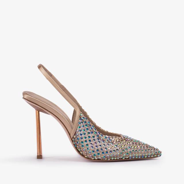 Le Silla Slingback gioiello rete oro e Cristalli iridescenti