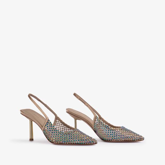 Le Silla Slingback Gioiello Rete Oro E Cristalli Iridescenti