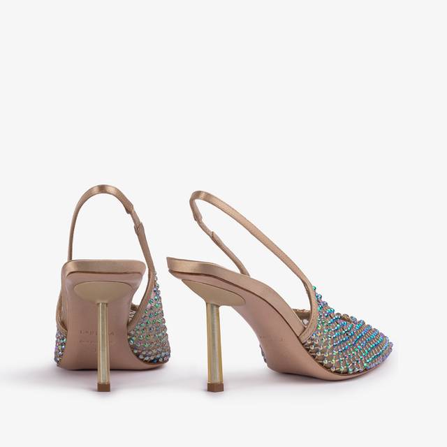 Le Silla Slingback Gioiello Rete Oro E Cristalli Iridescenti
