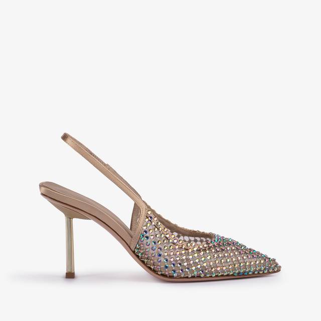 Le Silla Slingback gioiello rete oro e Cristalli iridescenti