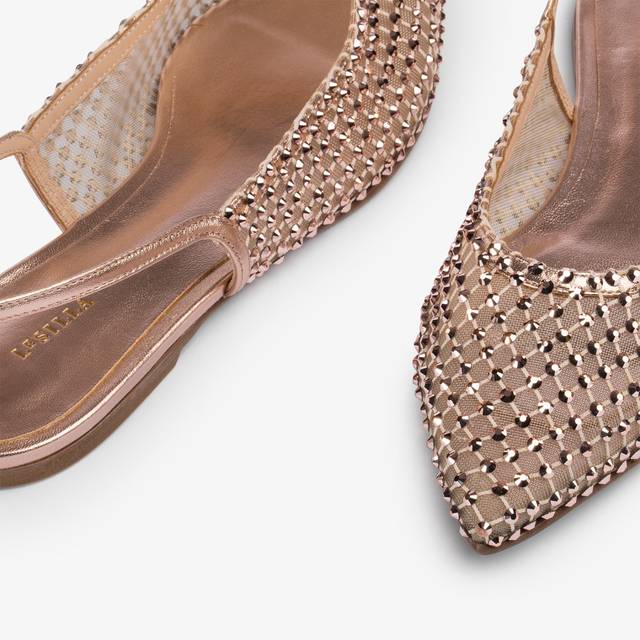 Le Silla Slingback Gioiello Rete Oro Rosa E Cristalli