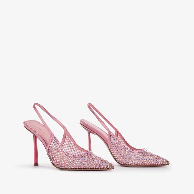 Le Silla Slingback Gioiello Rete Rosa Dea E Cristalli