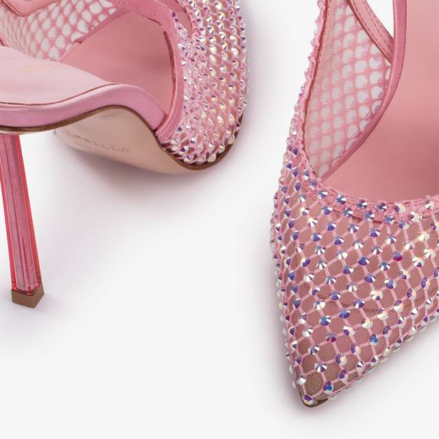 Le Silla Slingback Gioiello Rete Rosa Dea E Cristalli